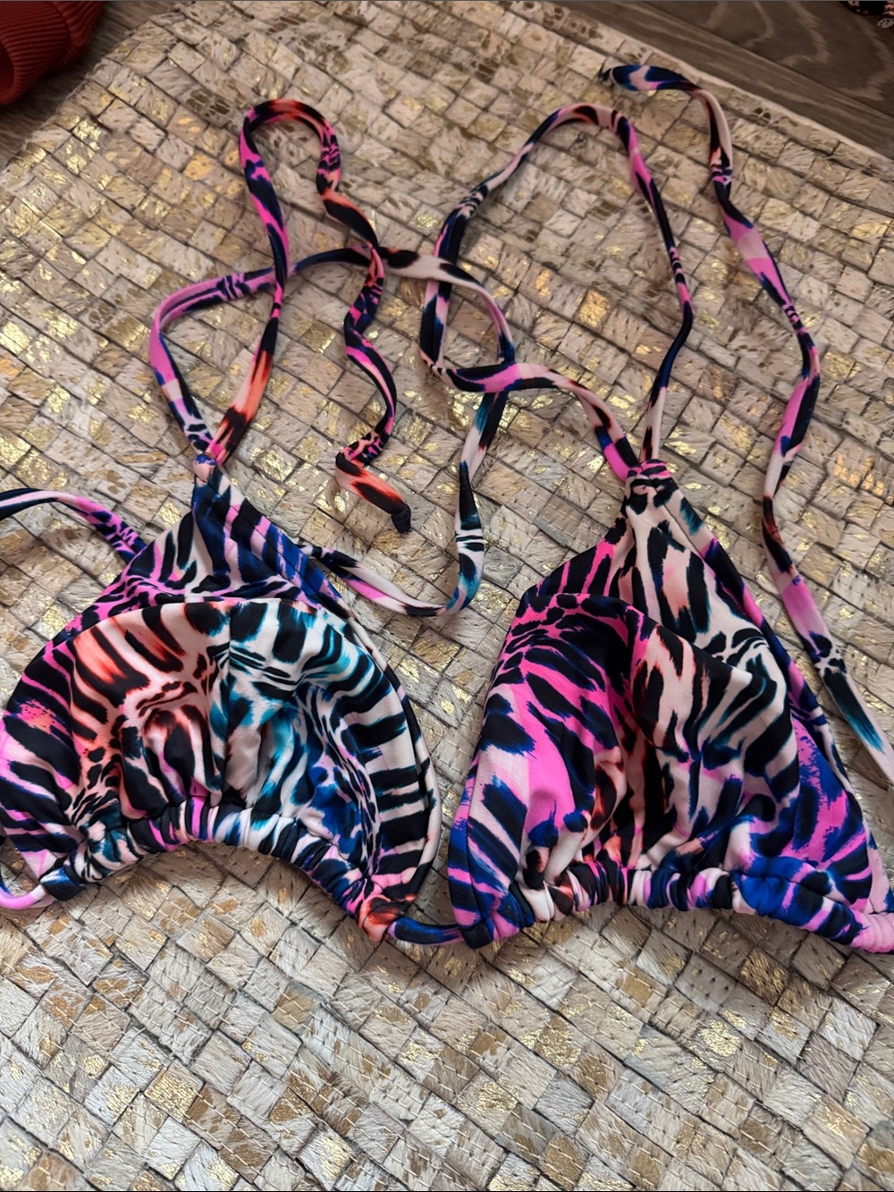 VENUS Pink, Blue & Black Animal-Print Triangle Bikini Top